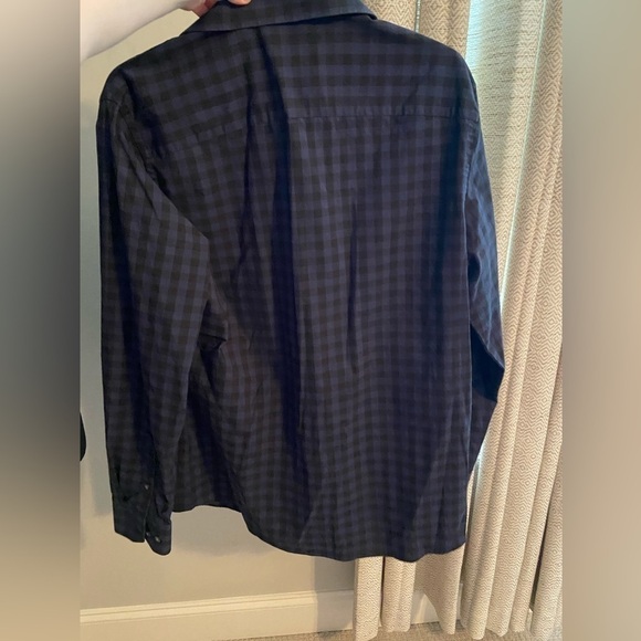 Men’s size medium blue/black plaid button up shirt - Picture 2 of 5